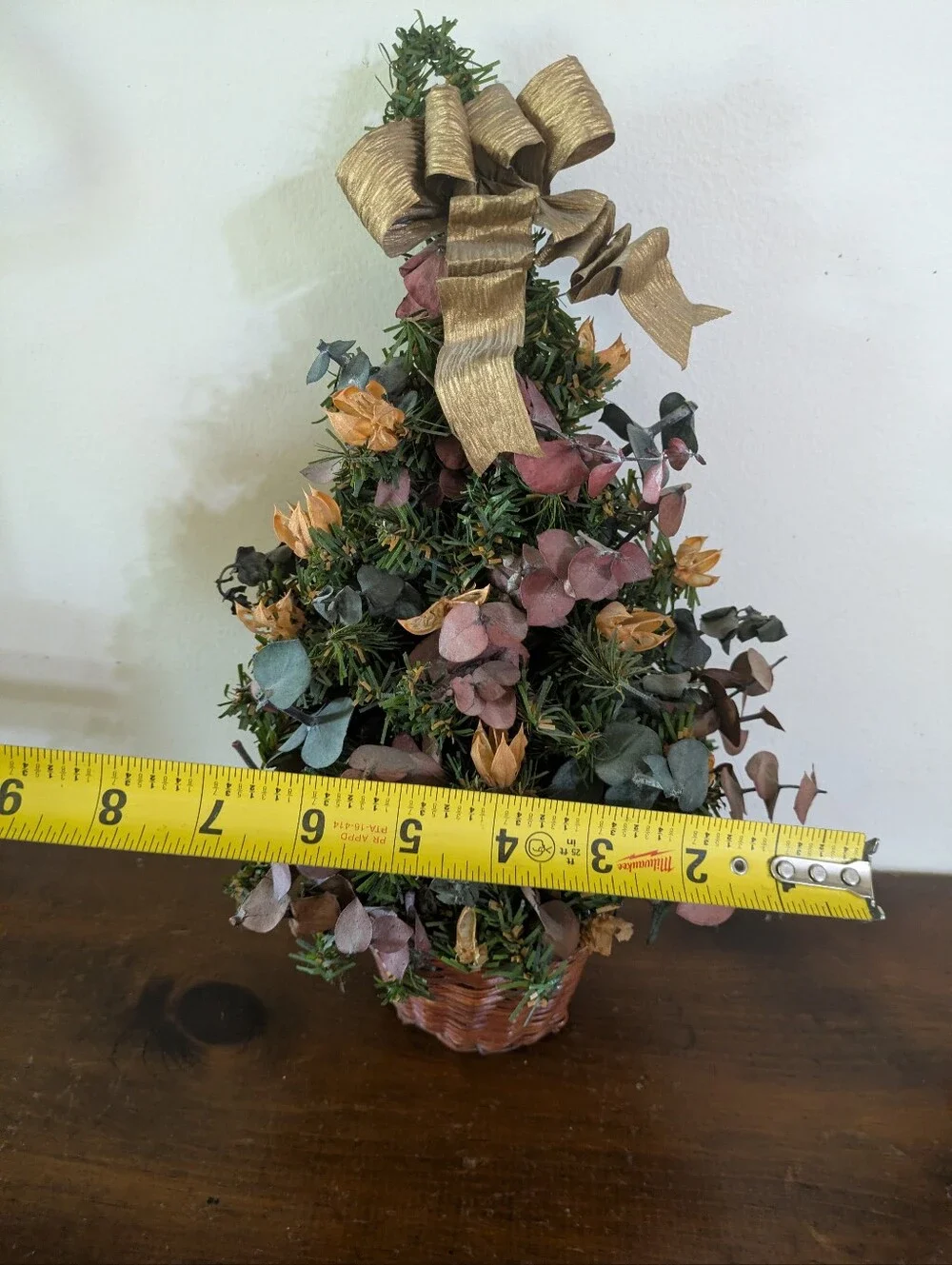 Vintage Tabletop Dried Floral Christmas Tree Basket Cottagecore Boho Decor